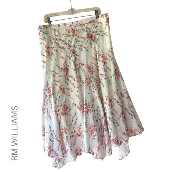 FLORAL COTTON HANDKERCHIEF HEM MIDI SKIRT LINED CINCHED DETAILING | AU 14 - Picture 1 of 8